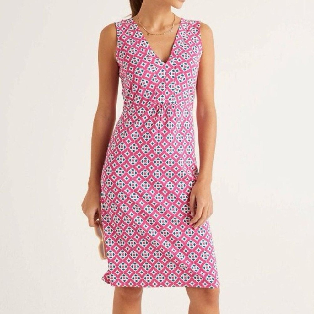 Boden Dress Women 6P Pink Geometric V-Neck Sleeveless Empire Waist J0658